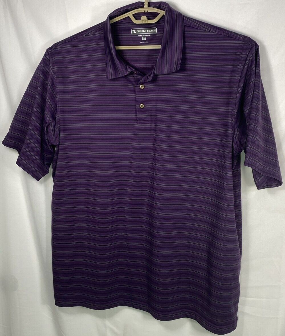 Pebble Beach Men's Golf Performance Purple Stripe Polo Short Sleeve Shirt Sz XXL